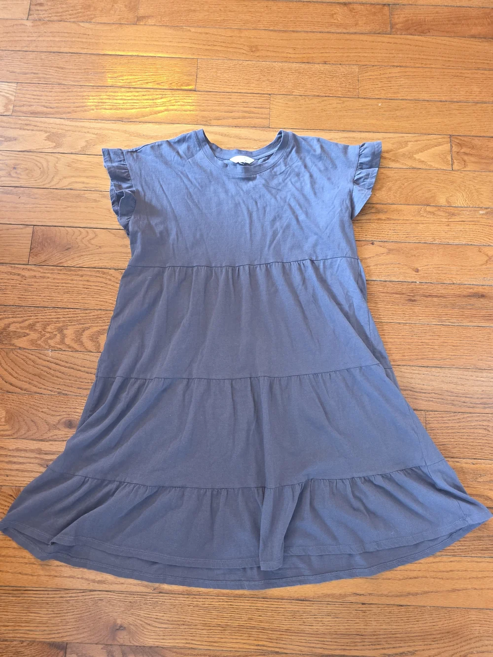 Time and Tru Slate Grey Tiered Ruffle Sleeve Mini Dress - Picture 1 of 5